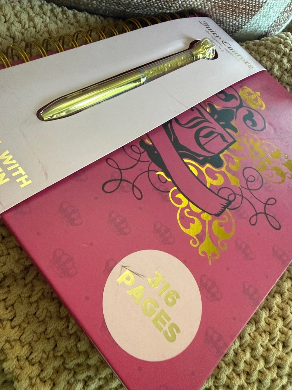Juicy Couture Pink/Gold Signature Journal with Crown 👑 Gold Pen - New!